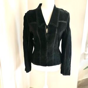 Black Suede & Crochet Patchwork Overshirt/Jacket